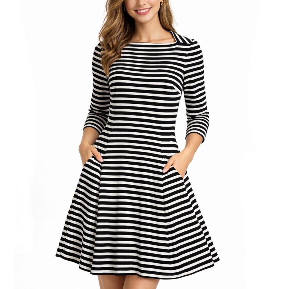 Kate Spade Broome Street Black & White Stripe Fit & Flare Dress - Size Small